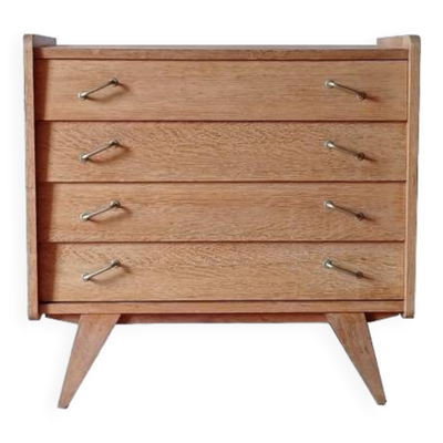 Commode vintage rénovée pieds compas bois clair doré 1950 - 1960