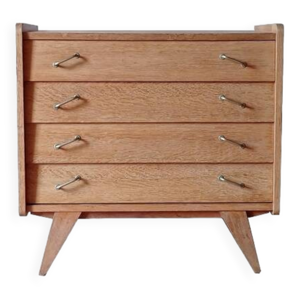 Commode vintage rénovée pieds compas bois clair doré 1950 - 1960