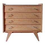 Renovated vintage chest of drawers with compass legs in light gilded wood, 1950-1960