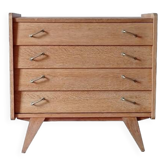 Commode vintage rénovée pieds compas bois clair doré 1950 - 1960