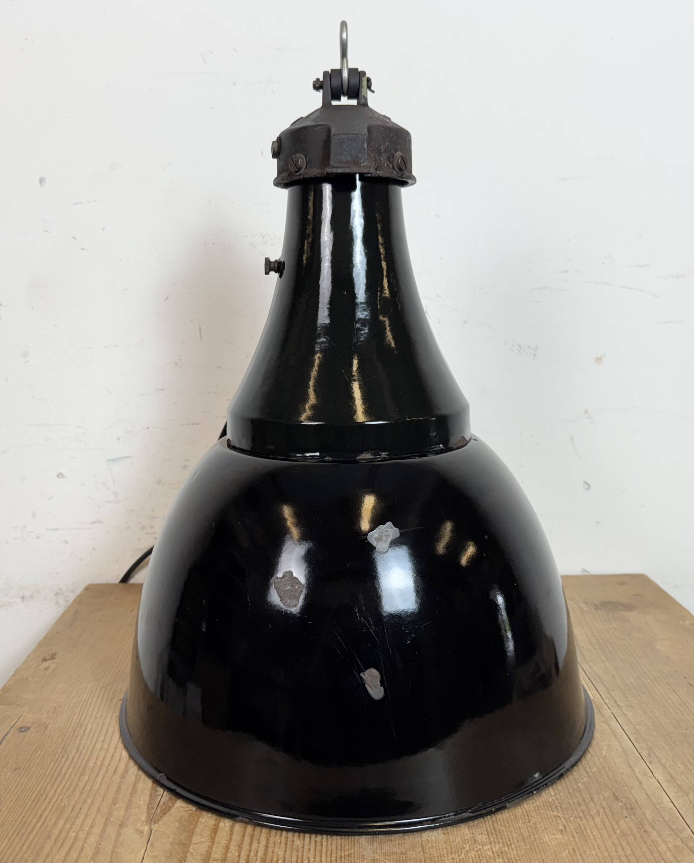 Industrial Black Enamel Bauhaus Pendant Lamp, 1930s