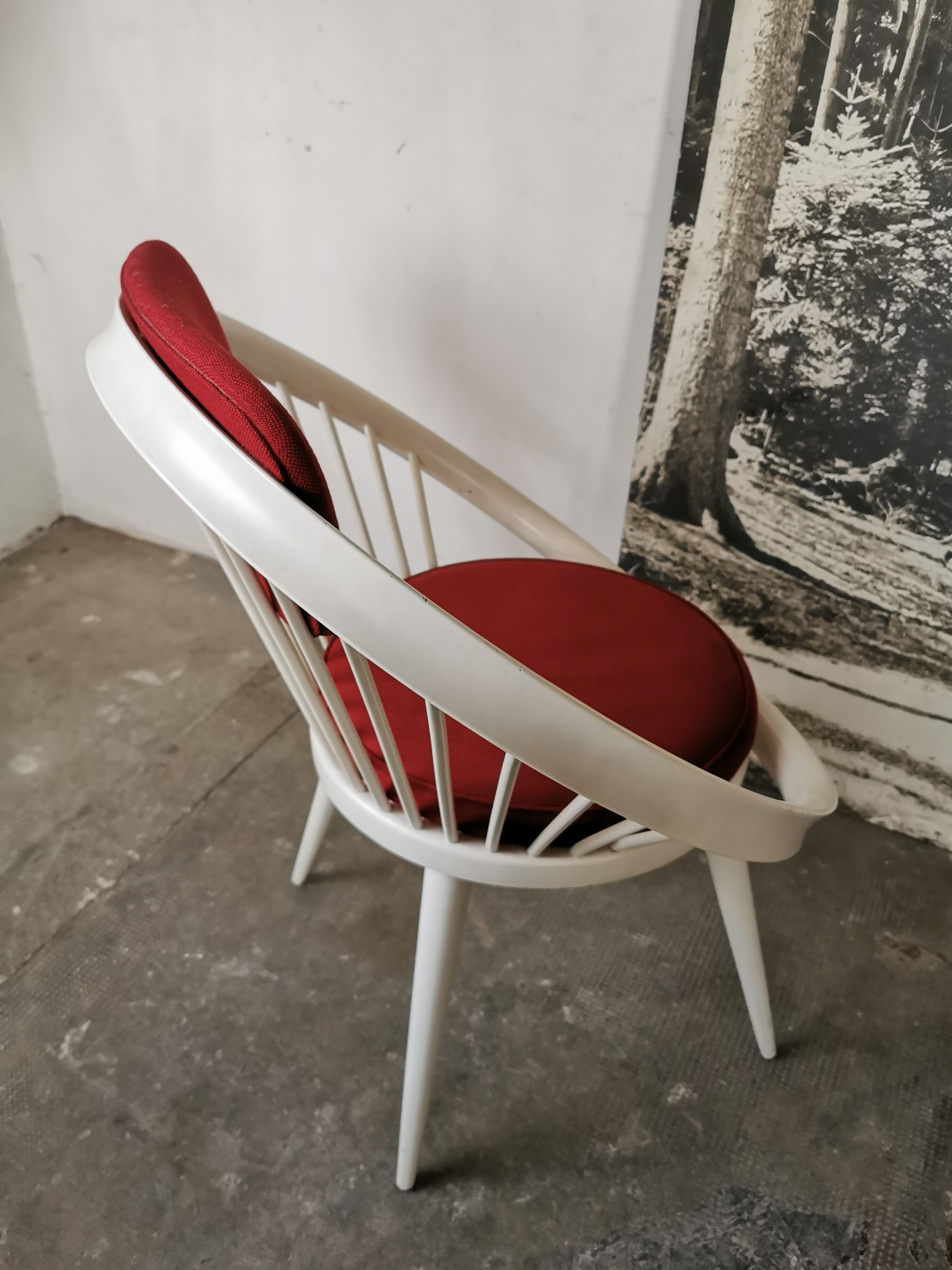 Swedish armchair circle Yngve Ekström, white and red