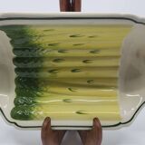 Salins earthenware slip dish decorated with asparagus, French, yellow and green, 20th century