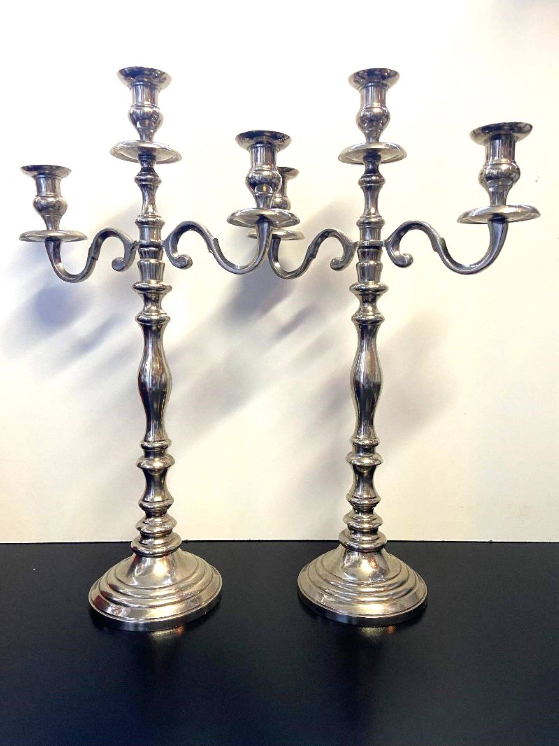 Pair of Candle Holders Candelabra Torch Holders Silver-Plated Metal Art
