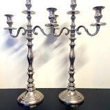 Pair of Candle Holders Candelabra Torch Holders Silver-Plated Metal Art