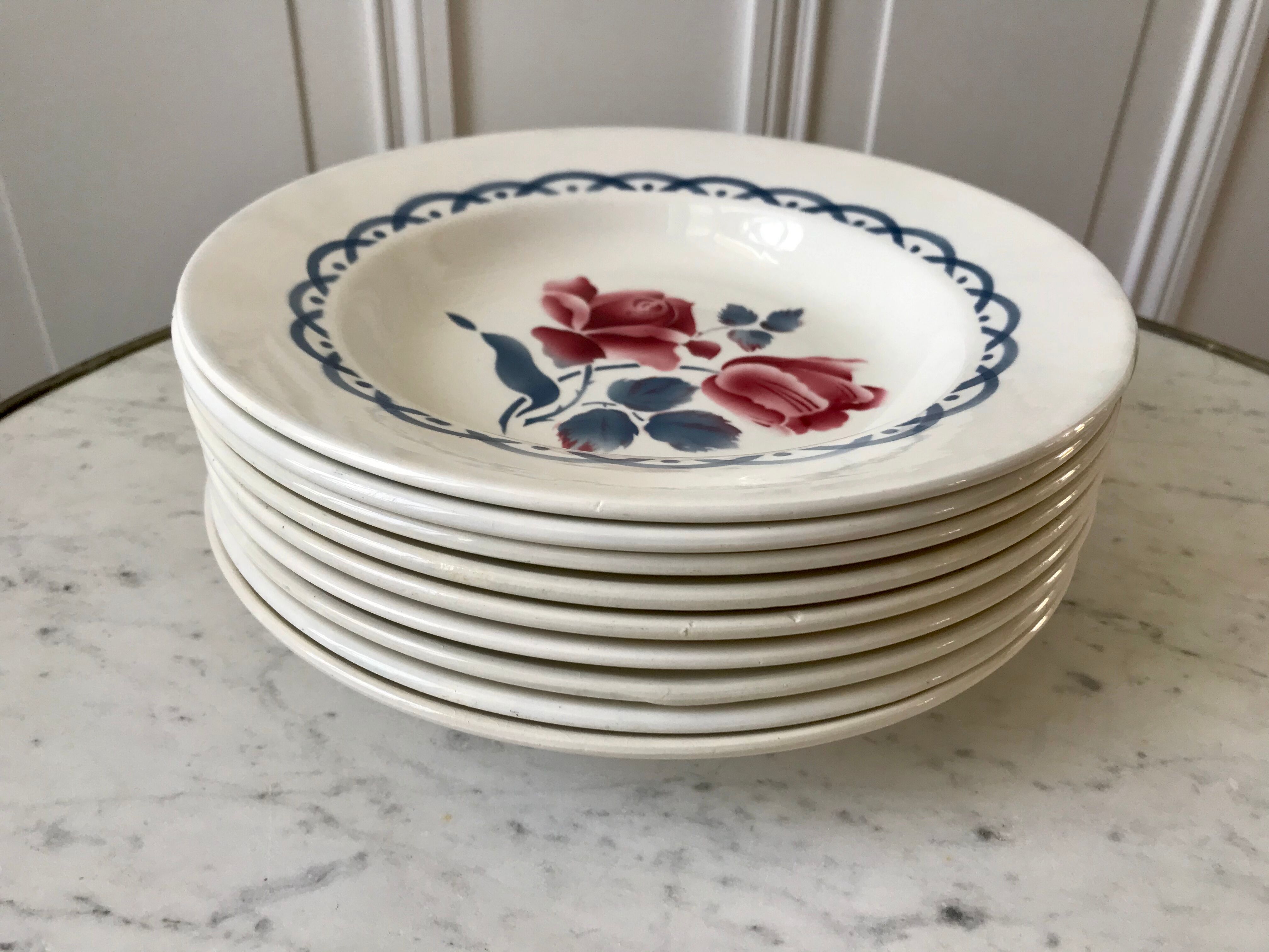 Set of 9 hollow plates Digoin Sarreguemines model "Cannes"