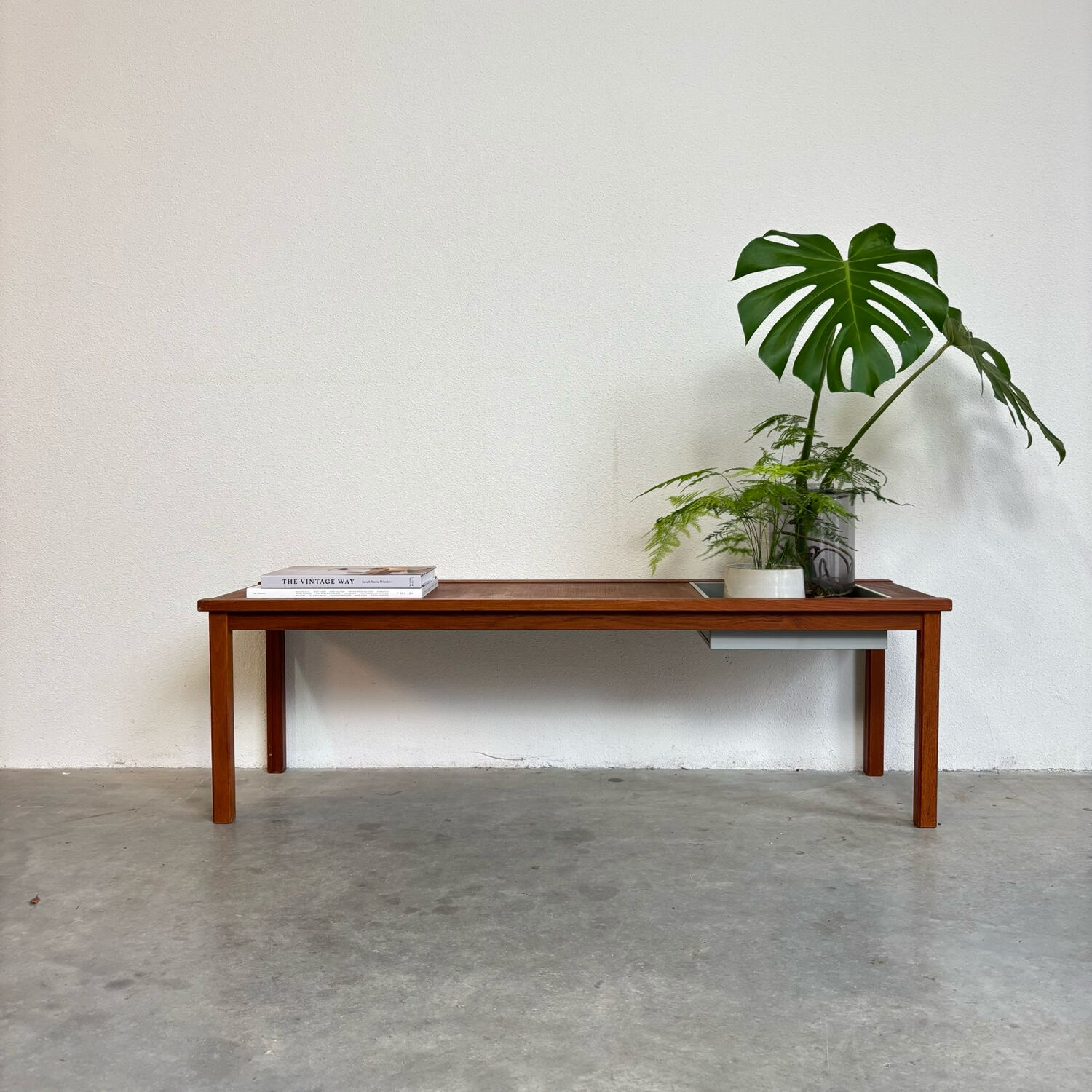 Vintage Danish bench with planter in teak