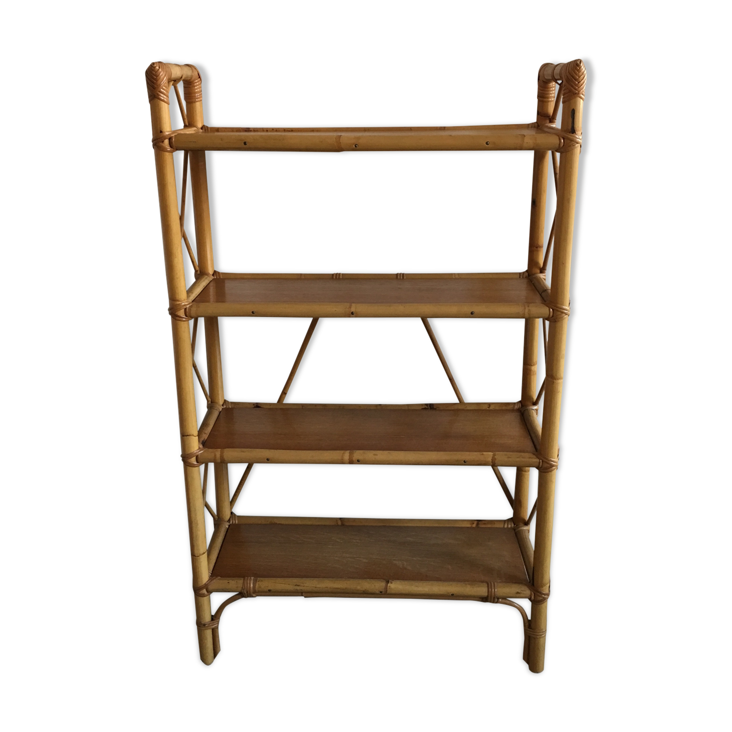 Etagère bibliothèque en rotin bois et bambou vintage