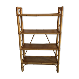 Shelf library in rattan, wood and bamboo vintage