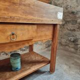 Table de boucher française vintage – Bloc de hêtre des années 1960 – Table de boucher avec tiroir et étagère