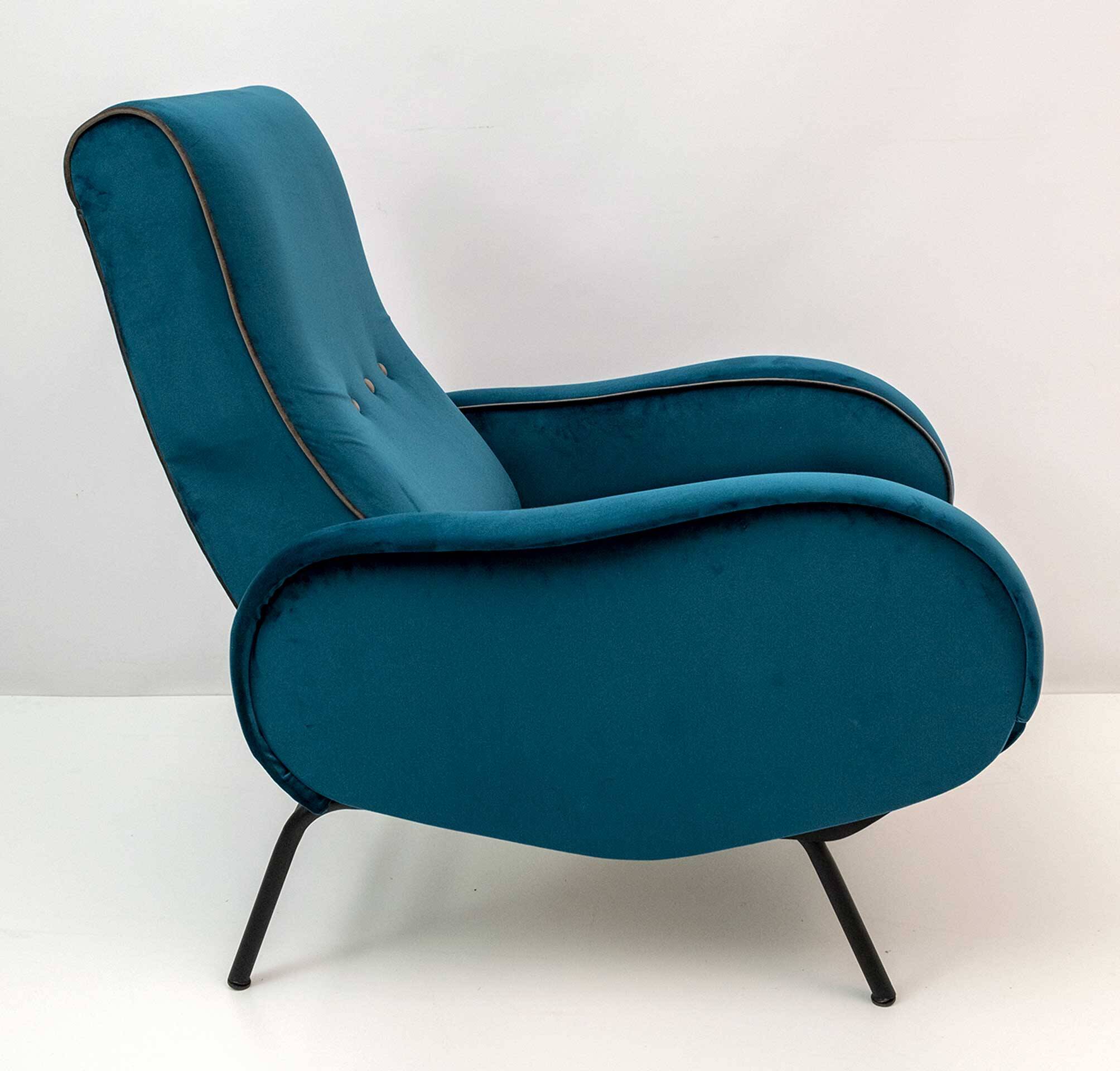 Marco Zanuso Mid-Century Modern Italian Velvet Reclining Armchair, 1950s