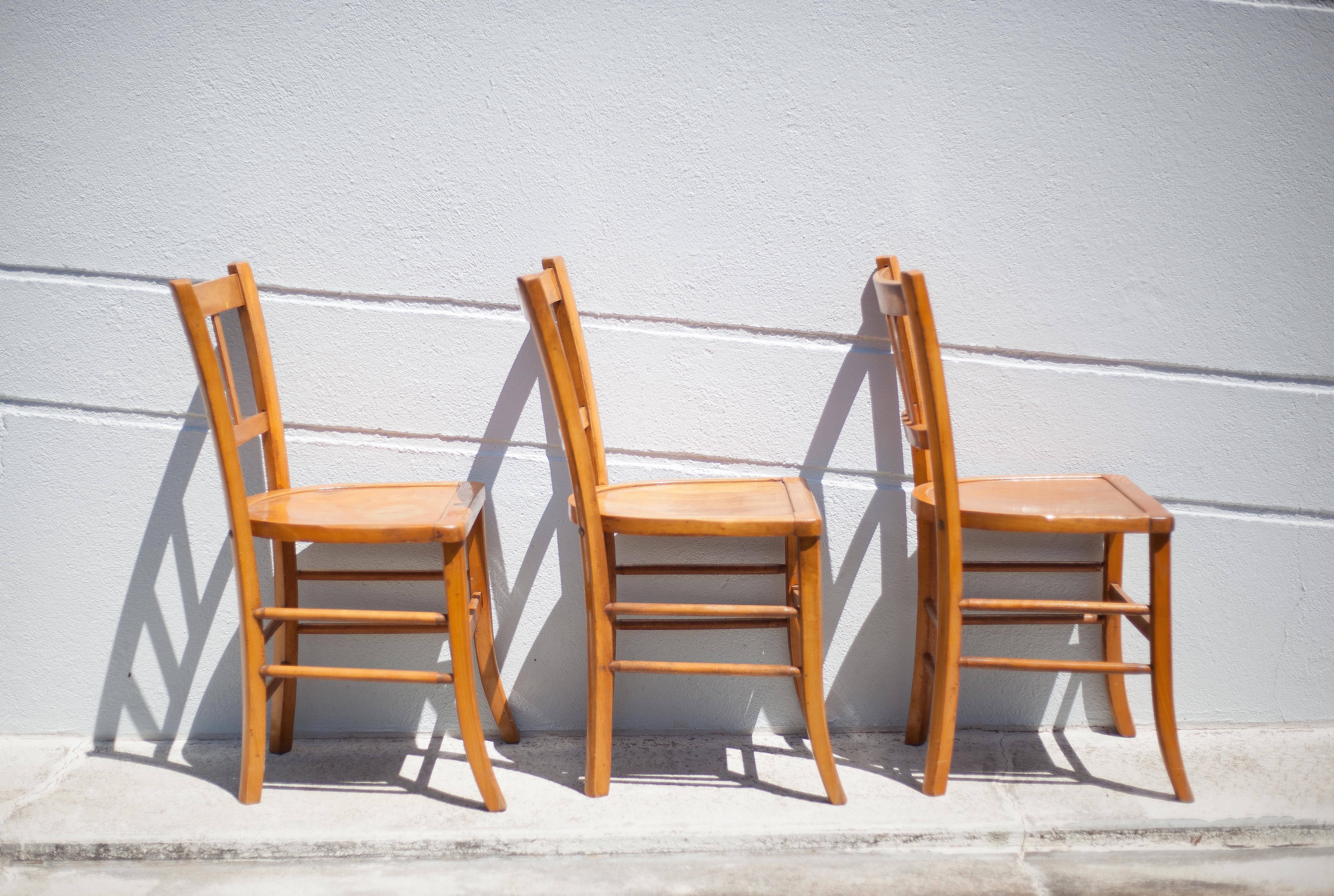 Set of 3 vintage wooden chairs by Luterma, 1960s