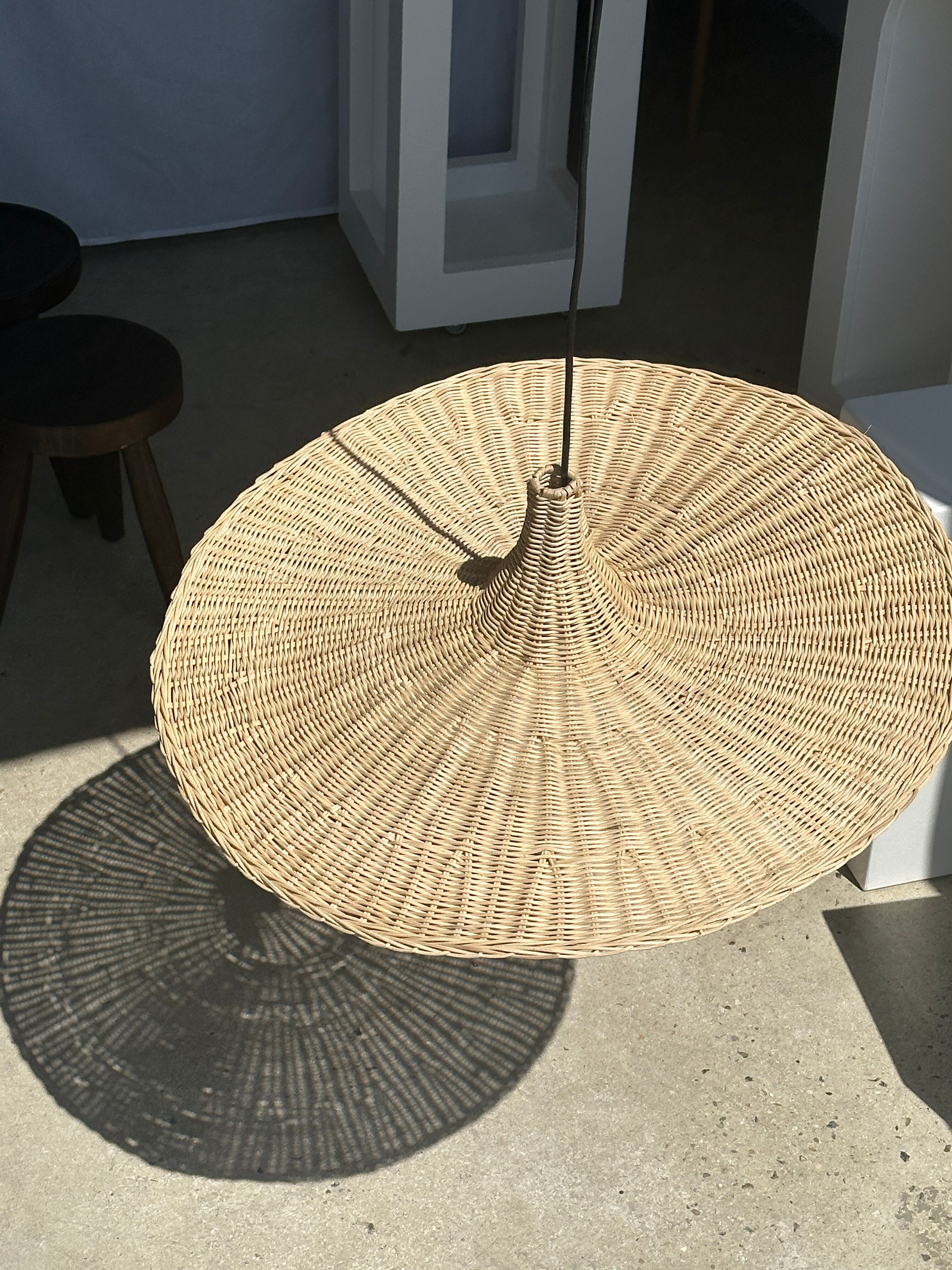 Large suspension, rattan luminaire in hat shape D:80cm