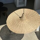 Large suspension, rattan luminaire in hat shape D:80cm