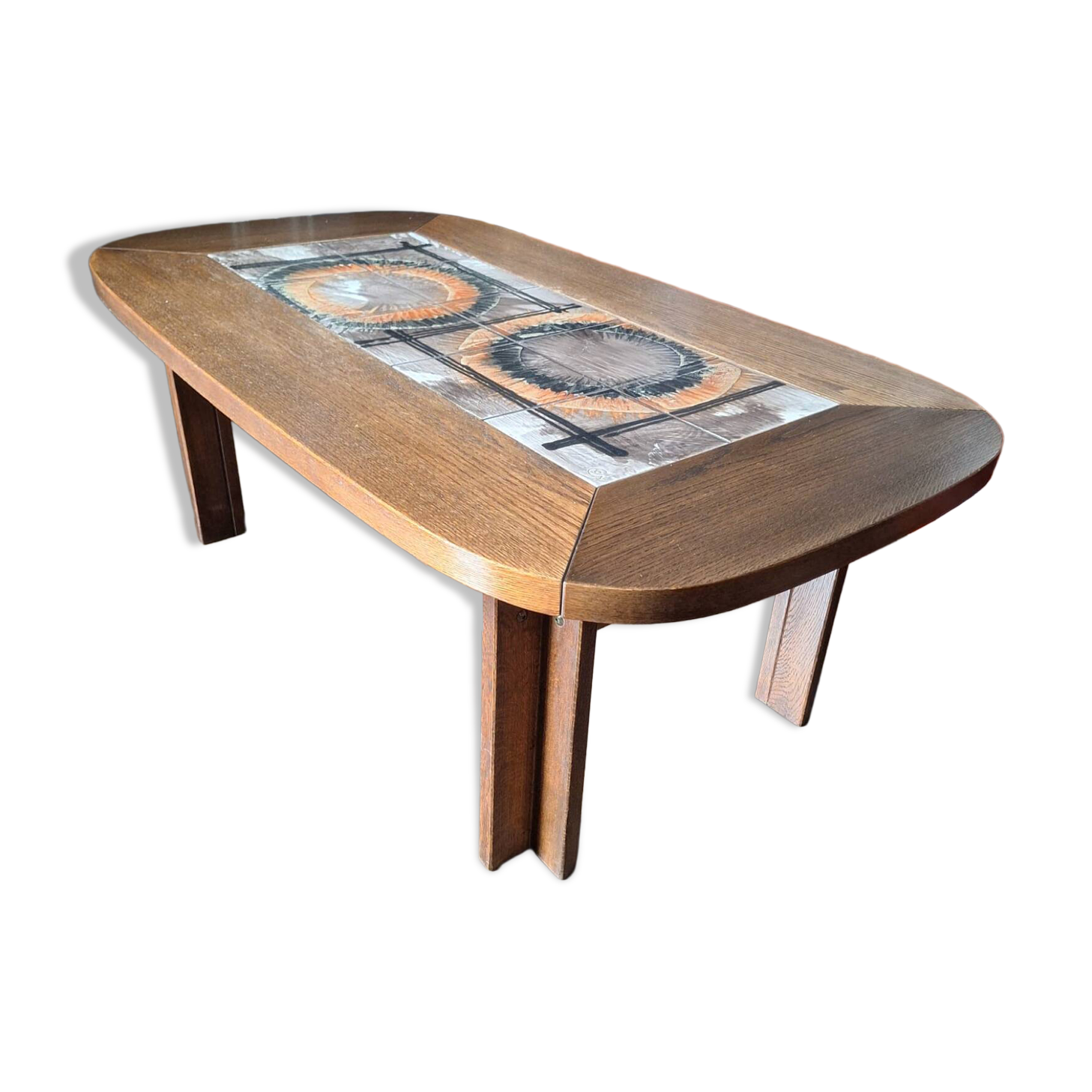 Vintage coffee table Trioh Møbelfabrik Denmark, ceramic by Ox-Art