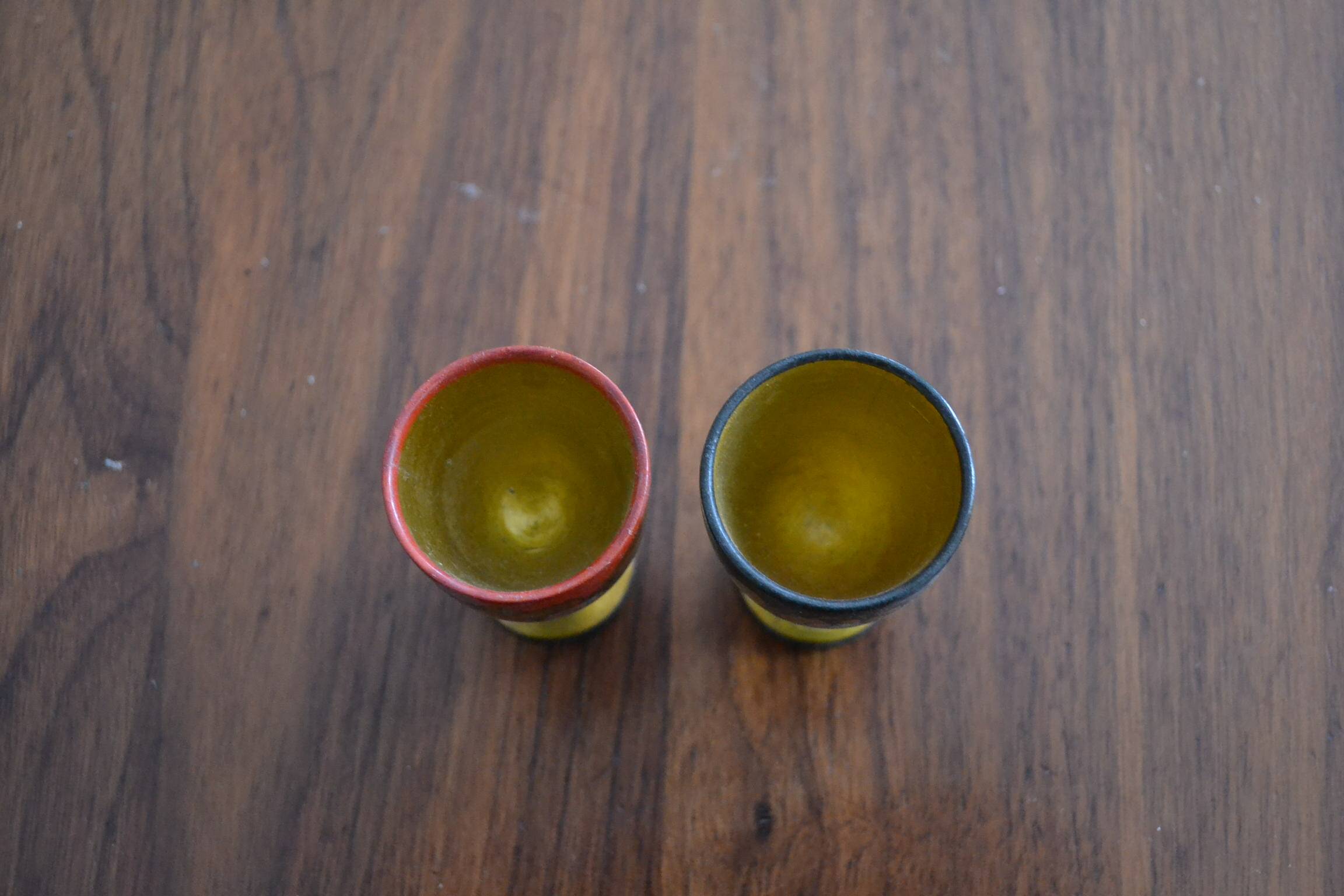 Set of 2 patterned wooden egg cups
