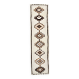 Off White & Brown Tribal Kilim Runner Rug, 101x388Cm