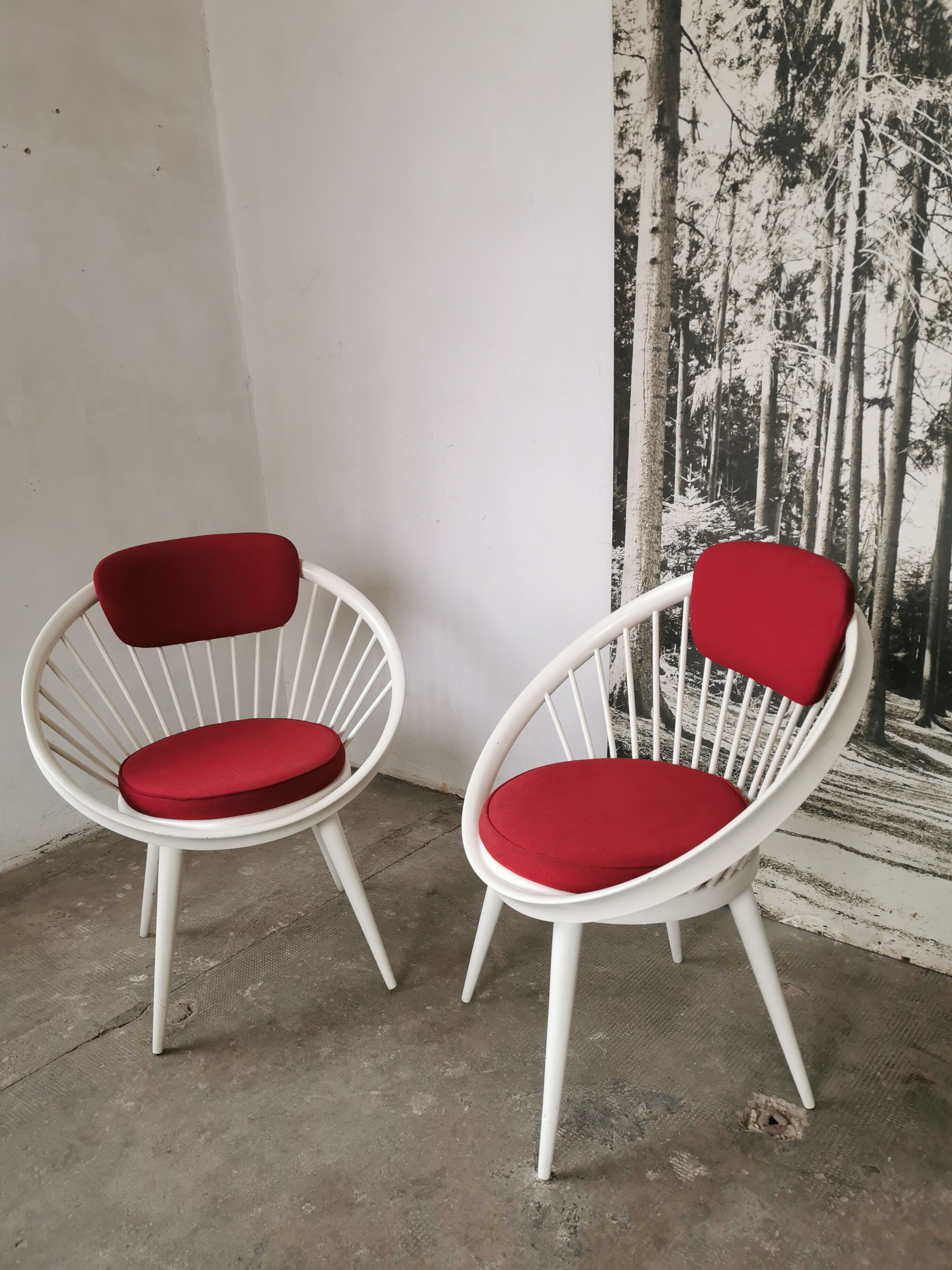 Swedish armchair circle Yngve Ekström, white and red