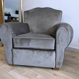 Pair of moustache club armchairs in elephant grey velvet.