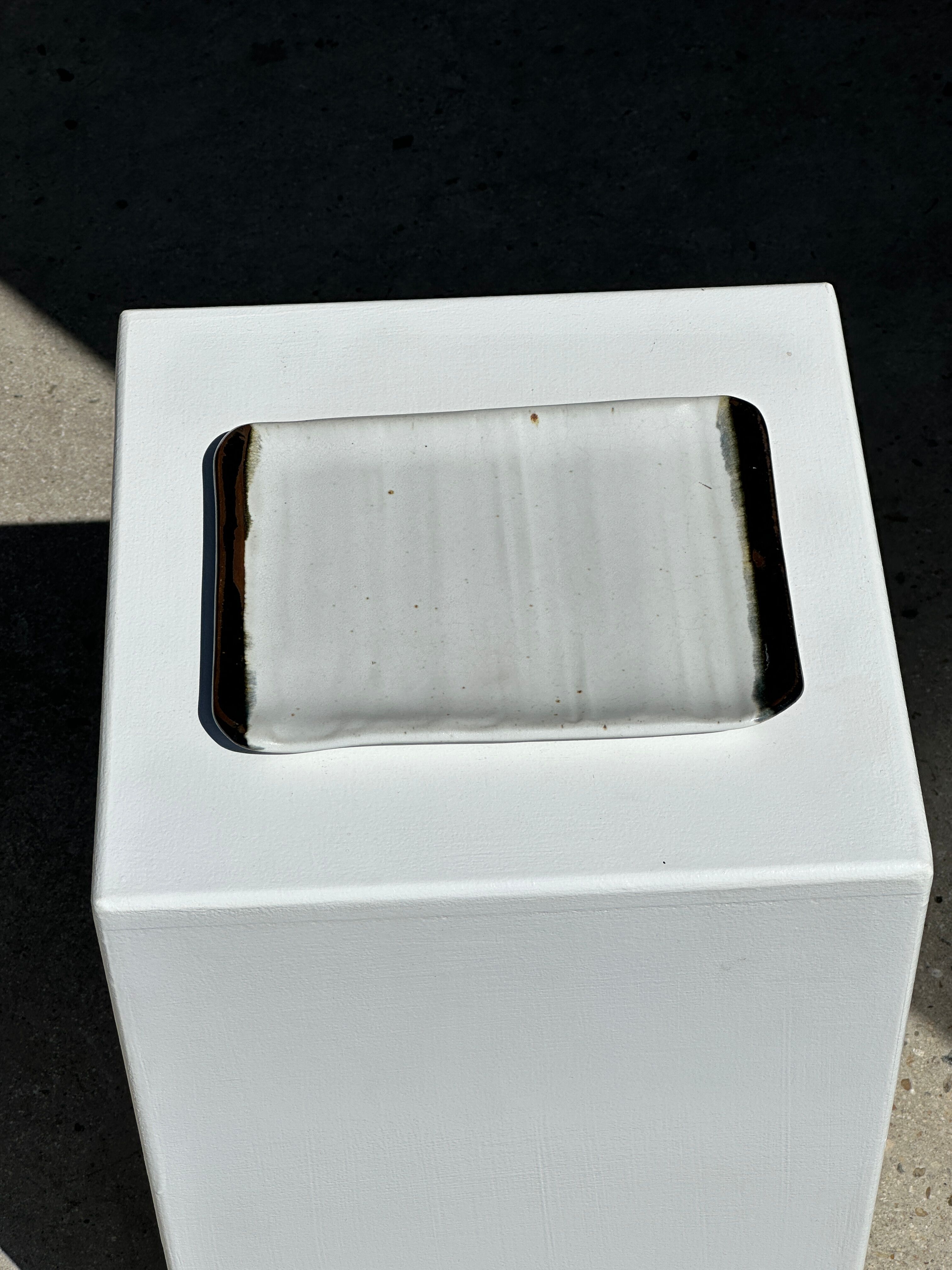 Trio of small rectangular serving dishes white and black Indonesian ceramic 21x16