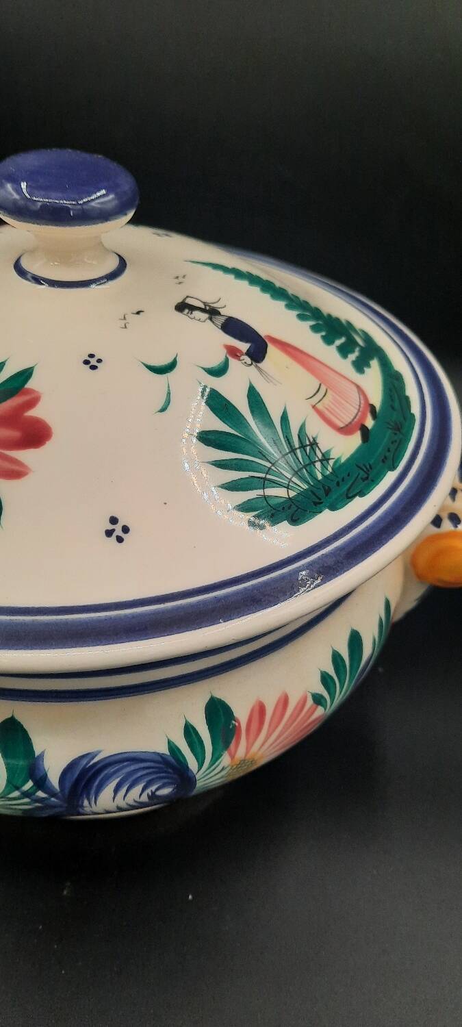 HB Quimper earthenware soup tureen with traditional floral decoration