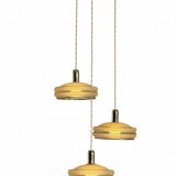 Triple cascade pendant light with vintage frosted glass globes and gold finish