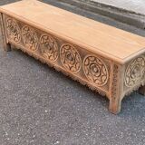 Banc coffre breton du 19ème siècle rénové en chêne massif 155cm