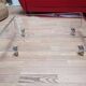 Design coffee table from Habitat in transparent plexiglass, mounted on wheels.