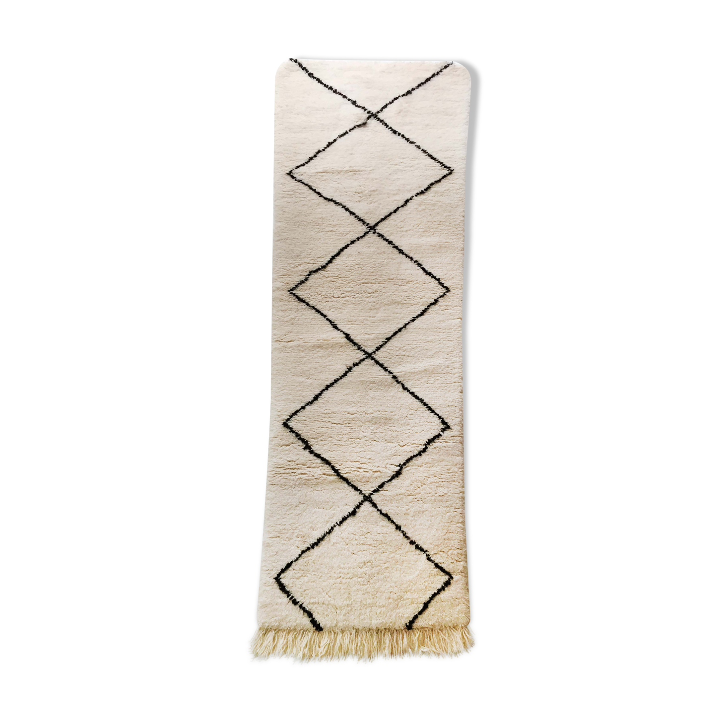 Moroccan berber carpet beni ouarain unbleached corridor with black diamonds 292x86cm