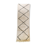 Moroccan berber carpet beni ouarain unbleached corridor with black diamonds 292x86cm