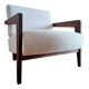 Izag ampm armchair, solid walnut and ecru-colored bouclette, designer seat