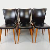 Set of 6 vintage Baumann Essor chairs in beech wood and skai
