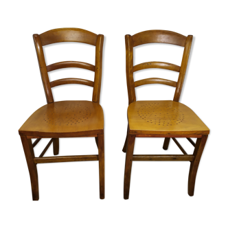 Lot of 2 old wooden bistro or farm chairs