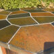 Brutalist octagonal coffee table from the 1970s in solid oak and slate.