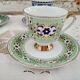 Lot de 4 tasses à café et 4 sous-tasses en porcelaine Bavaria motifs assortis camaïeu bleus et verts