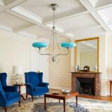 Art Deco chandelier with blue opaline glass