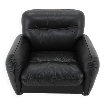 Fauteuil des années 1970 en cuir noir, Italie