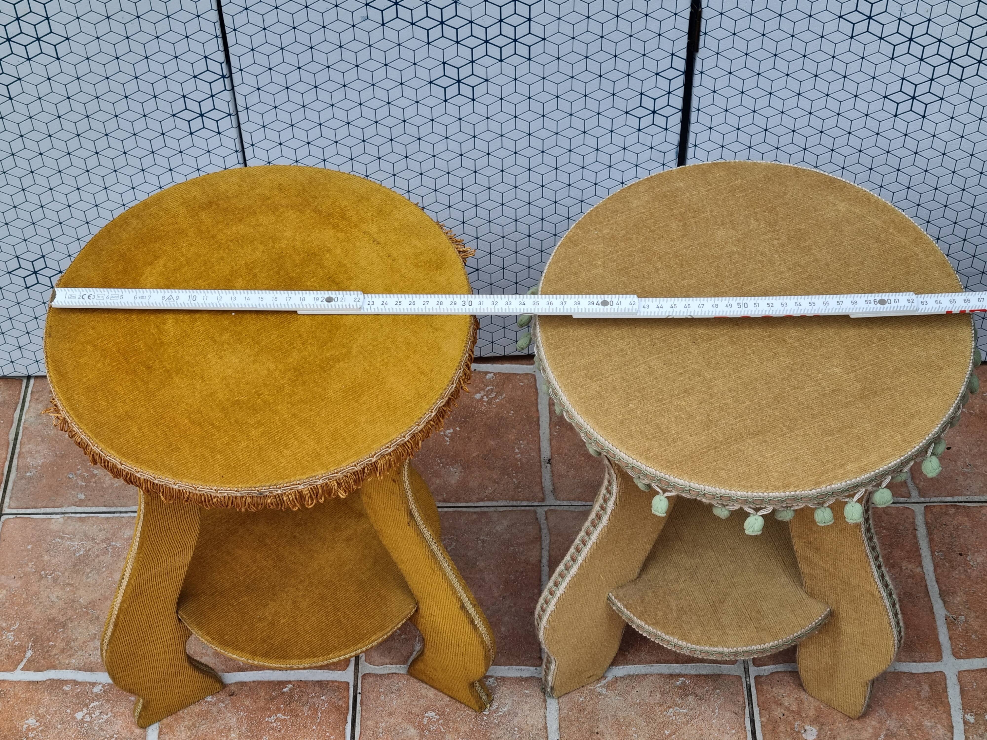 Pair of vintage velvet upholstered pedestal tables – 1950s, 44 cm high