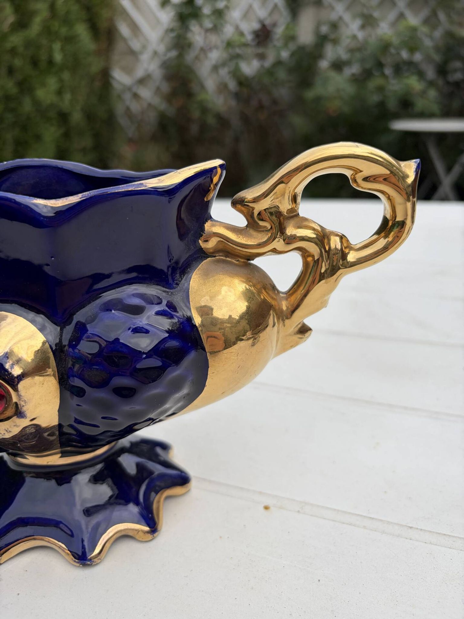 Cobalt blue vase urn planter gold-plated vintage Italy