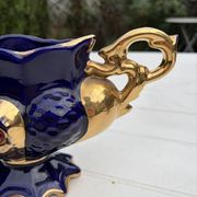 Cobalt blue vase urn planter gold-plated vintage Italy