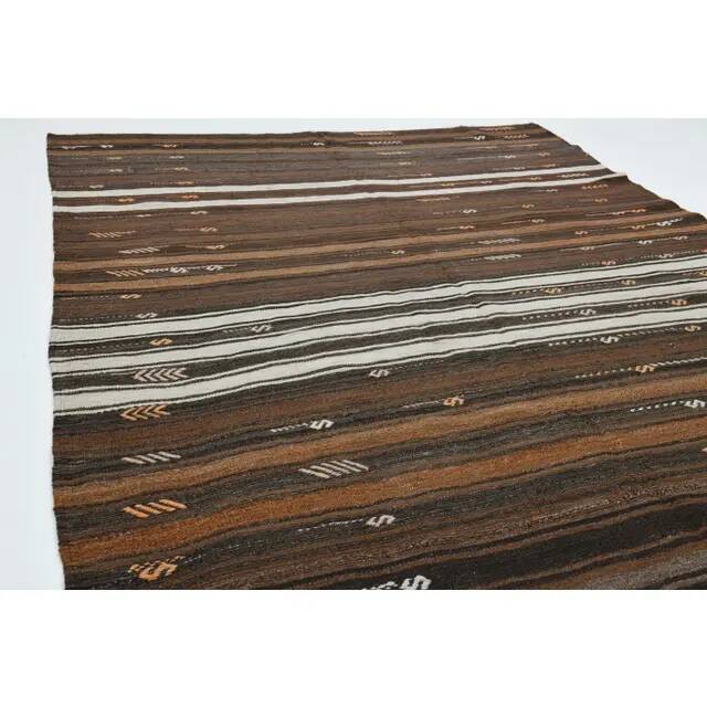 1970s vintage Turkish Oushak handmade wool cotton brown runner rug 170x317