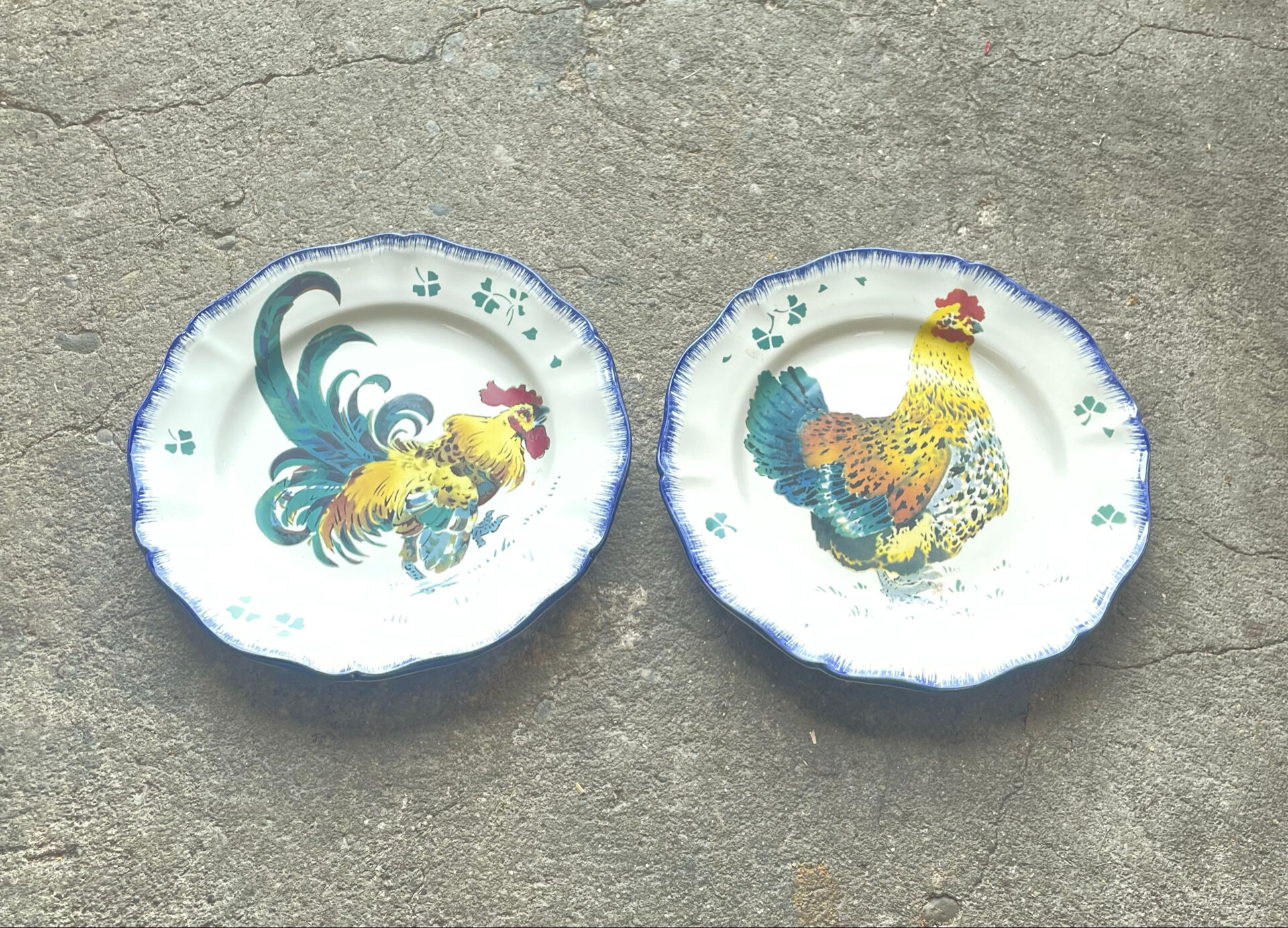Flat plate the hen et coq earthenware Luneville series