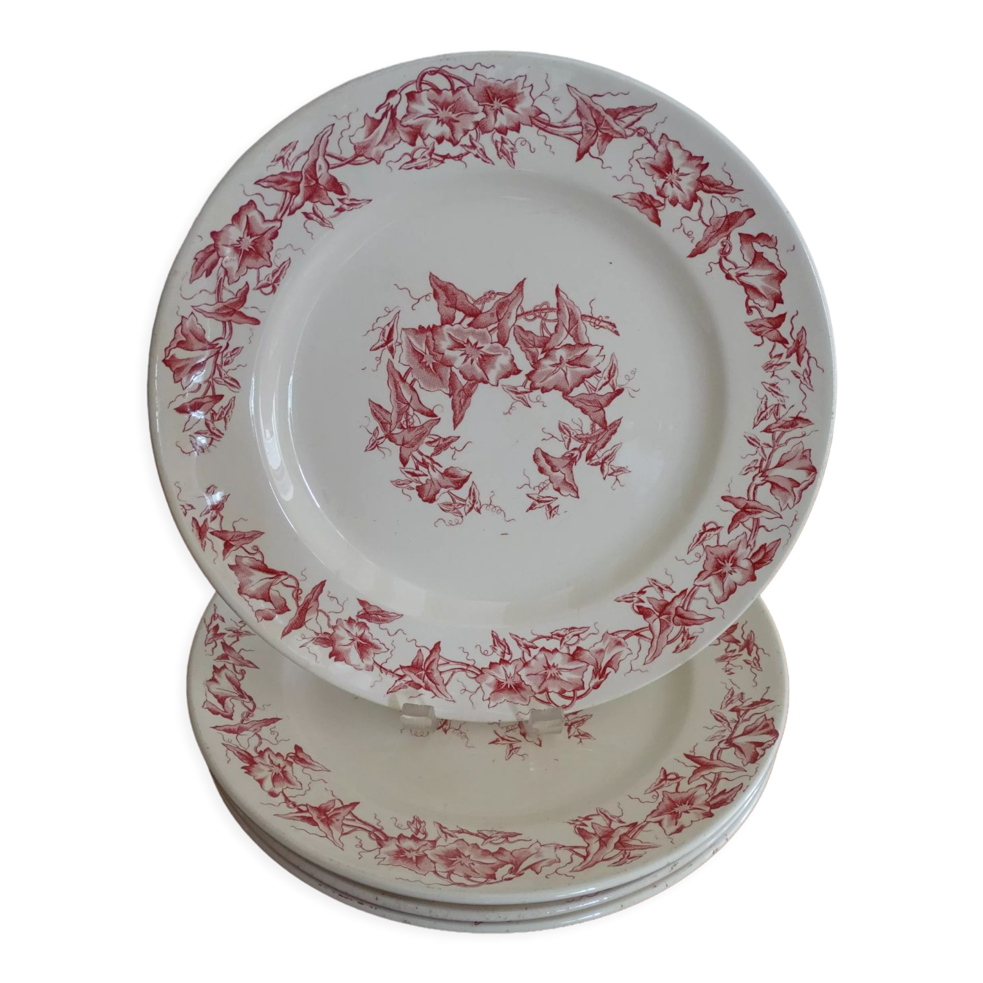 4 old faience plates Lonchamps a fleurs - Lierons - Terre de fer