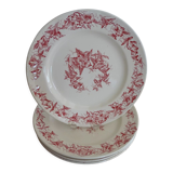 4 assiettes anciennes faience Lonchamps a fleurs - Liserons - Terre de fer