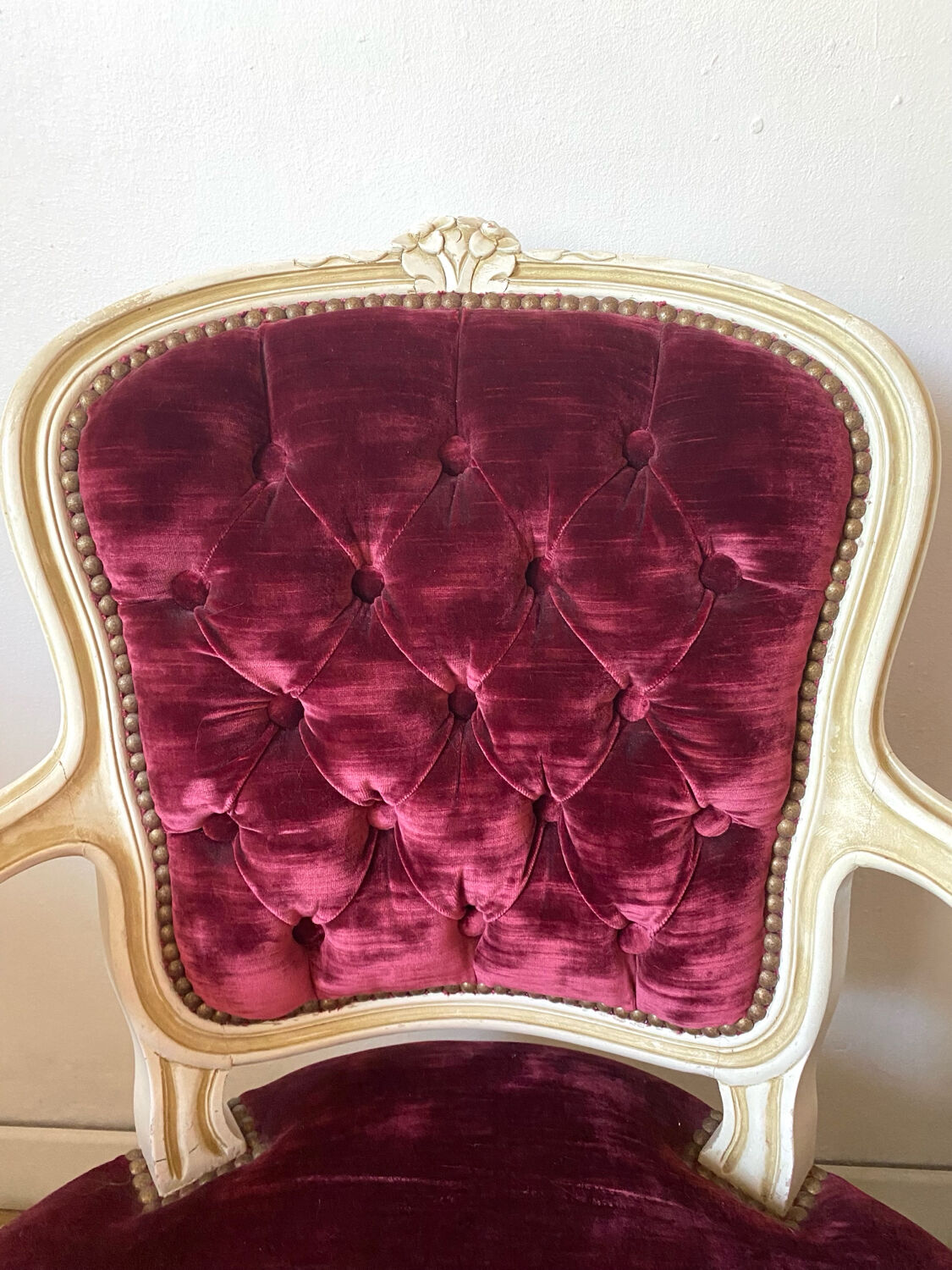 Pair of Louis XV style upholstered velvet armchairs