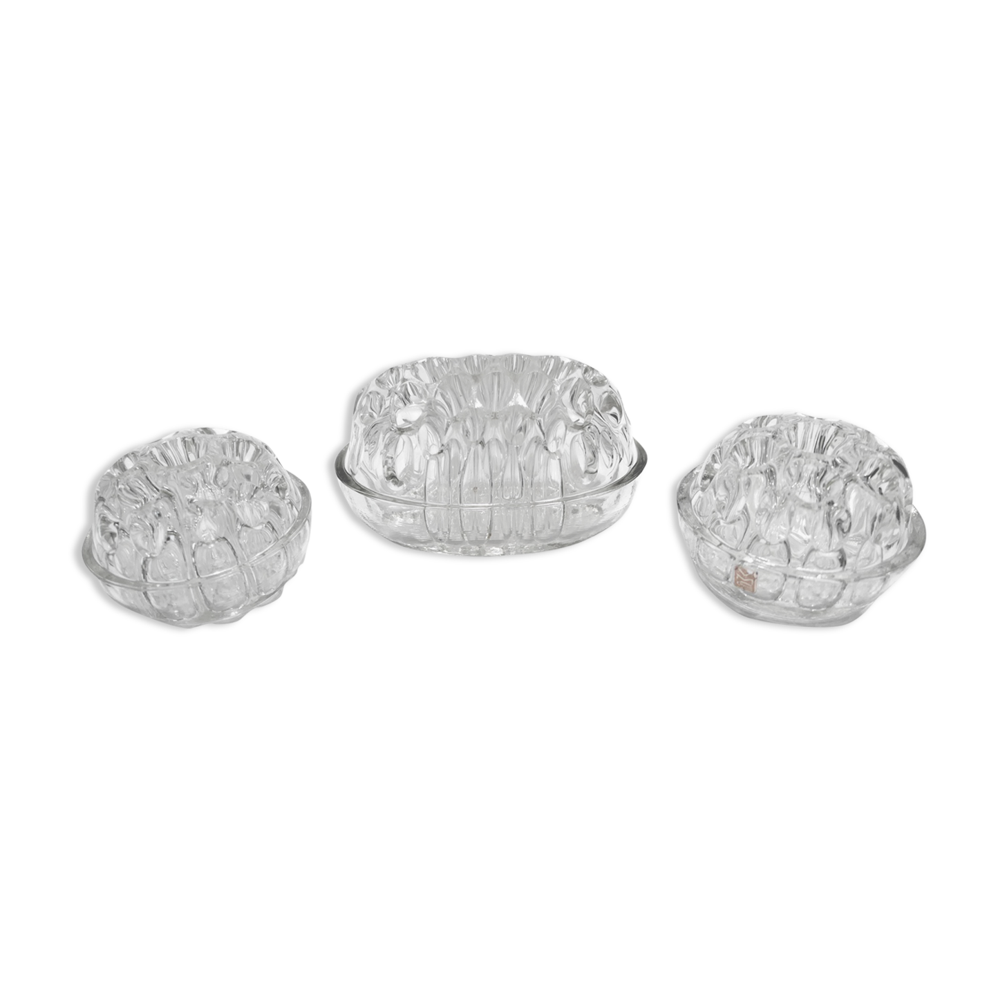 Three Glass Flower Picnics by VMC Reims 60s-70s