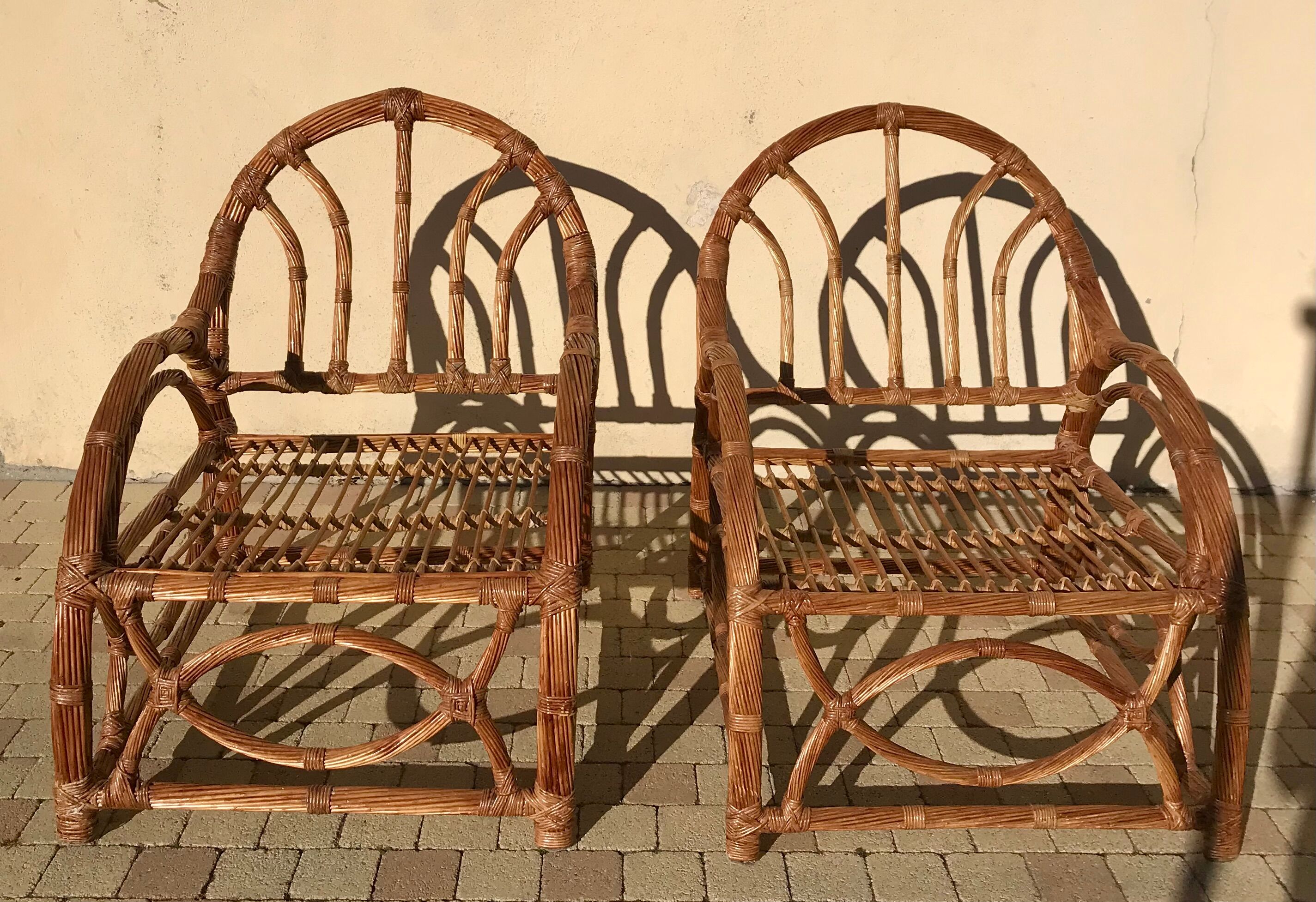 Pair of rattan armchairs 50s