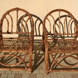 Pair of rattan armchairs 50s