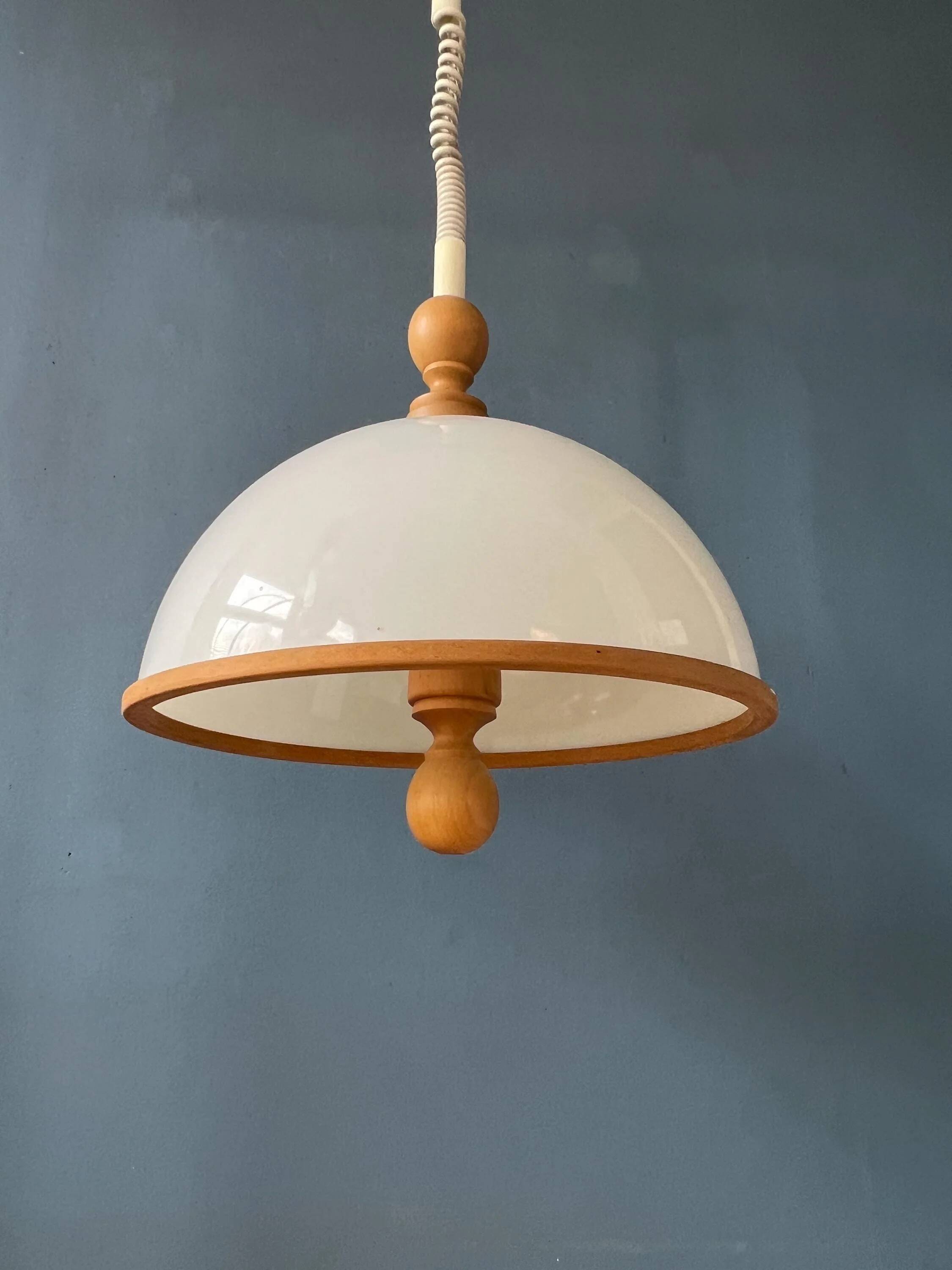 Suspension Steinhauer blanche en plexiglas avec éléments en bois