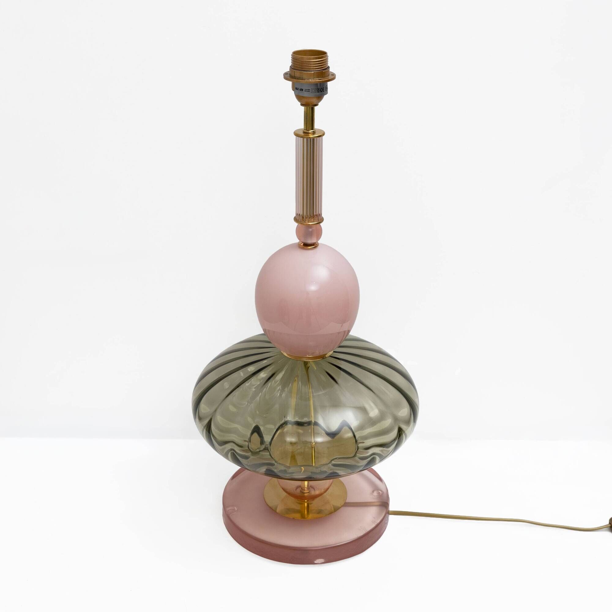 Pair of Geometric Murano Glass Table Lamps in Pink and Green,Sottsass Style
